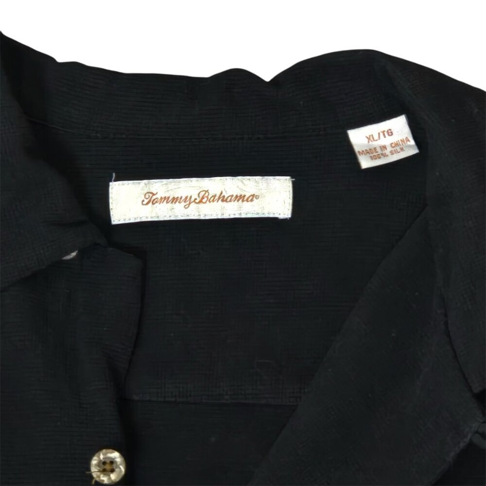 Tommy Bahama Silk Camp Shirt XL Black Basket Weave Y2K Button Front - Picture 2 of 9